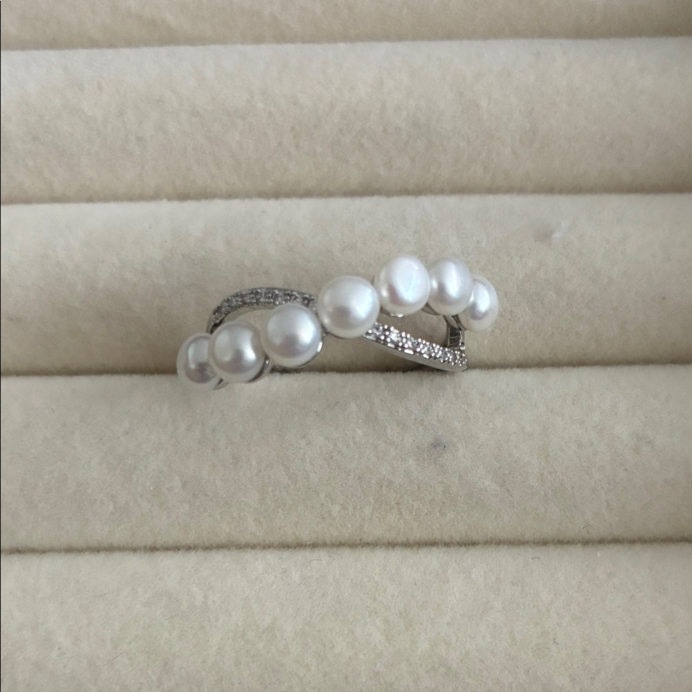 Pearl Band Ring, Sterling Silver Pearl Ring, Minimal Elegant Stackable Ring